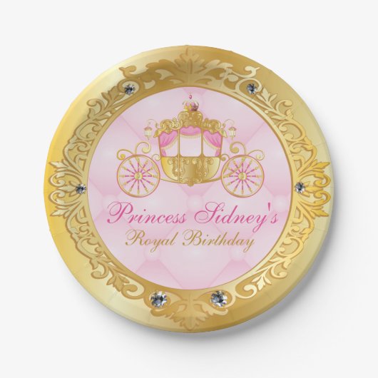 Vintages Gold und rosa Prinzessin Party Pappteller (Vorderseite)