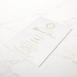 Vintages Gold Wappen Monogram Probe Dinner Folieneinladung
