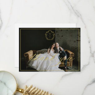 Vintages Gold Wappen Monogram Wedding Foto Dankeskarte