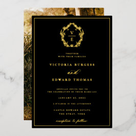 Vintages Gold Wappen Monogram Wedding Foto Folieneinladung