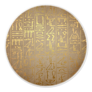 Vintages Goldägyptischer Hieroglyphen-Papier-Druc Keramikknauf