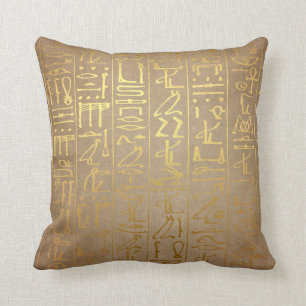 Vintages Goldägyptischer Hieroglyphen-Papier-Druc Kissen