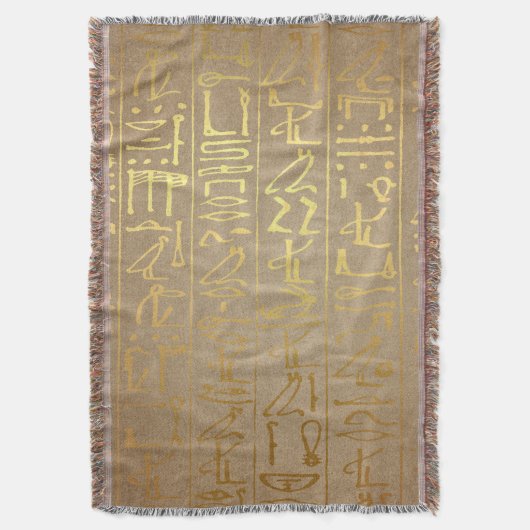 Vintages Goldägyptischer Hieroglyphen-Papier-Druck Decke (Vorderseite Vertikal)