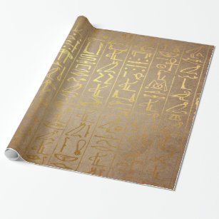 Vintages Goldägyptischer Hieroglyphen-Papier-Druck Geschenkpapier