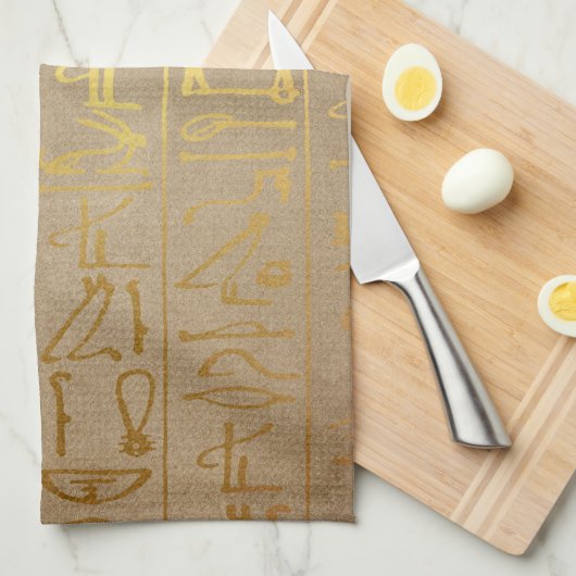 Vintages Goldägyptischer Hieroglyphen-Papier-Druck Küchentuch (Viertel Falte)