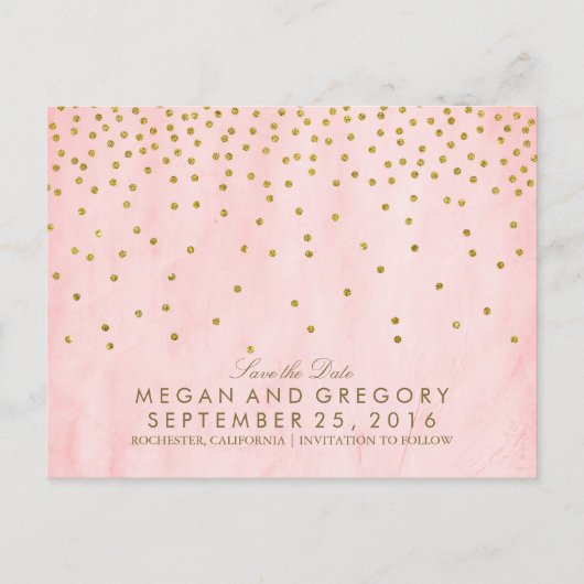 Vintages Goldbarsch Save the Date rosa Ankündigungspostkarte (Vorderseite)