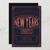 Vintages Golden Black Silvester Party Einladung (Vorne/Hinten)