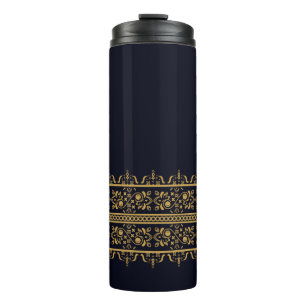 Vintages Golden Indian Blockprint Muster Thermosbecher