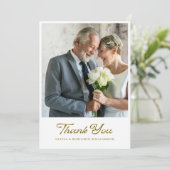 Vintages Golden Script Foto Hochzeit Dankeskarte (Stehend Vorderseite)