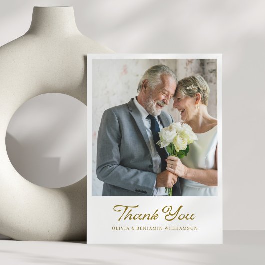 Vintages Golden Script Foto Hochzeit Dankeskarte