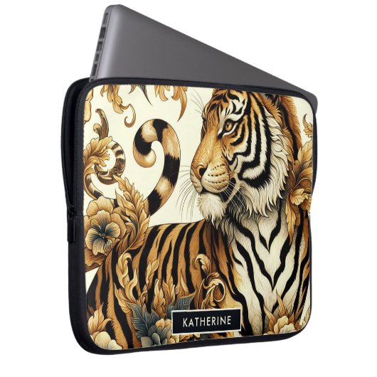 Vintages Golden Tiger Gemälde Laptopschutzhülle (Vorne Rechts)