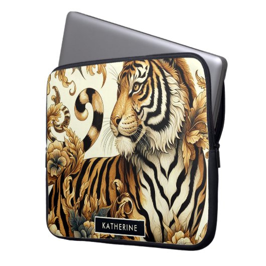 Vintages Golden Tiger Gemälde Laptopschutzhülle (Vorderseite Links)