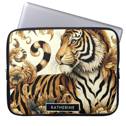 Vintages Golden Tiger Gemälde Laptopschutzhülle (Vorderseite)
