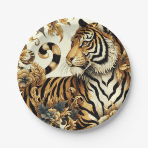 Vintages Golden Tiger Gemälde Pappteller