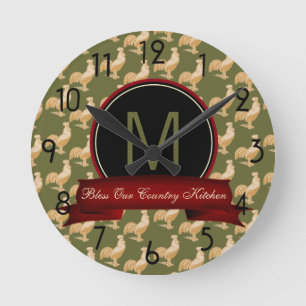 Vintages goldenes Hahn-Muster Runde Wanduhr