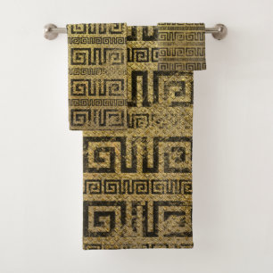 Vintages Goldgriechisches Windungs-Muster Badhandtuch Set