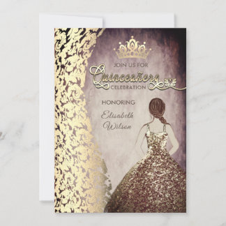 Vintages Goldkleid Damask tiara Quinceañera Einladung