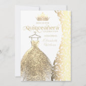 Vintages Goldkleid Damask tiara Quinceañera Einladung (Vorderseite)
