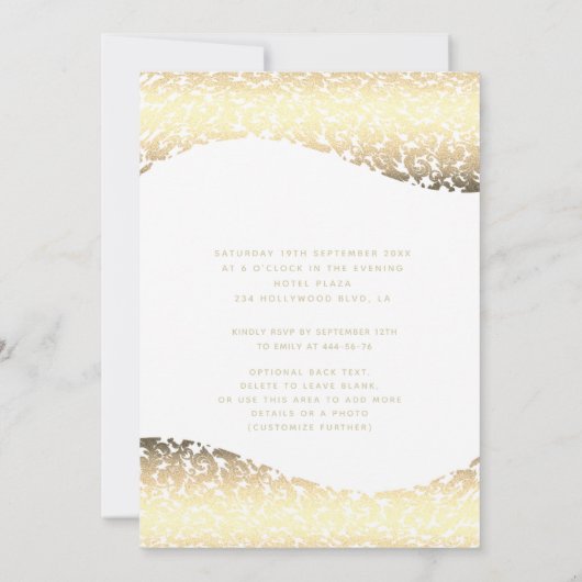 Vintages Goldkleid Damask tiara Quinceañera Einladung (Rückseite)