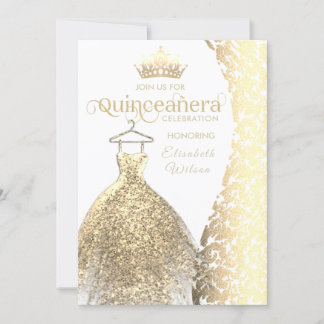Vintages Goldkleid Damask tiara Quinceañera Einladung