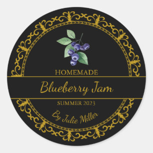 Vintages Goldmedaille Blueberry Jam Label Schwar Runder Aufkleber
