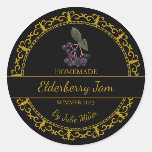 Vintages Goldmedaille Elderberry-Jam-Label Runder Aufkleber (Vorderseite)