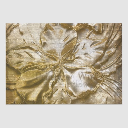 Vintages Goldmotiv mit Blumenmotiv Weißer Glitzer Seidenpapier (Vorderseite)