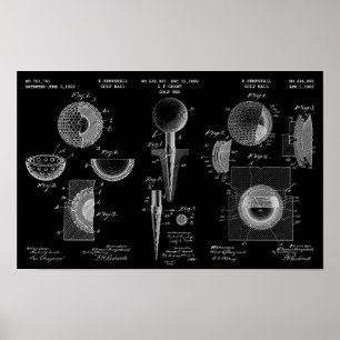 Vintages Golf Patent Poster 1 Weiß auf Schwarz