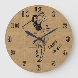 Vintages Golfspielen für Girls Imitate Burlap Deco Große Wanduhr
