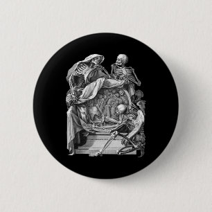 Vintages Goth Skelett Gravur Memento Mori Hallo Button