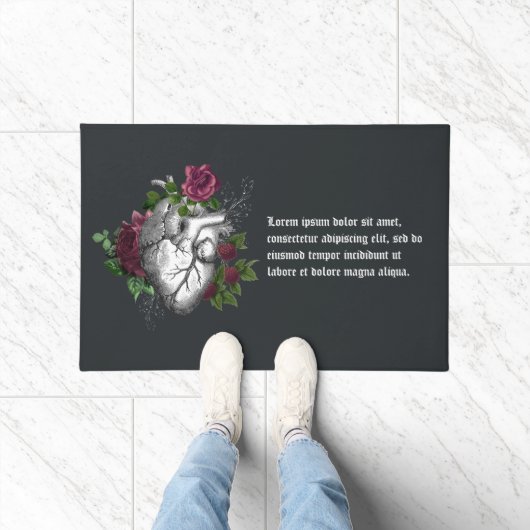 Vintages Gothic Burgund Blumenherz Fußmatte (Indoor)