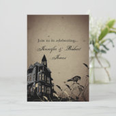 Vintages Gothic House Heart Raven Jahrestag Einladung (Stehend Vorderseite)