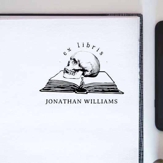 Vintages Gothic Skull Ex Libris Custom Book Gummistempel