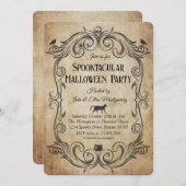 Vintages Gothic-Skull-Halloween-Party Einladung (Vorne/Hinten)