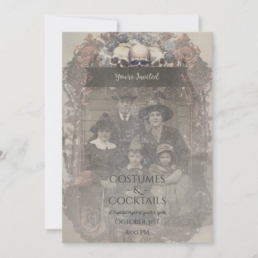 Vintages gotisches Halloween | Rose und Skulpturen Einladung (Vorderseite)