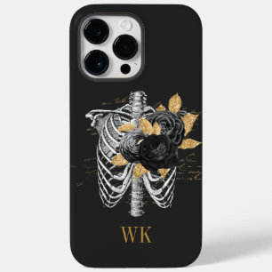 Vintages Gotisches Schwarz-Gold-Blütenskelett Case-Mate iPhone 14 Pro Max Hülle