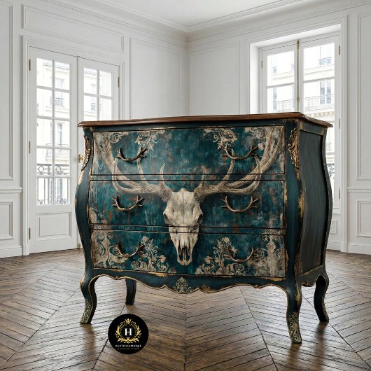 Vintages Gotisches Skelett Hirschschädel Seidenpapier