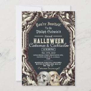 Vintages Gotisches Skull Halloween-Kostüm-Party Einladung