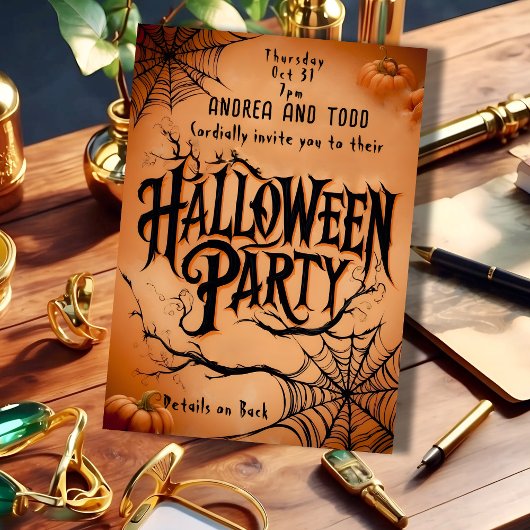 Vintages gotisches Spinnennetz bearbeitbares Hallo Einladung