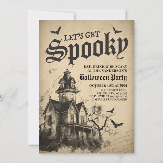 Vintages gotisches Spuk HausHalloween-Party Einladung (Vorderseite)
