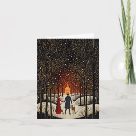 Vintages Gouache Winterpaar und Kirchenleere