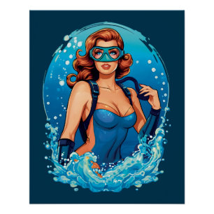 Vintages Grafikdesign Scuba Diver Poster