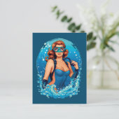 Vintages Grafikdesign Scuba Diver Postkarte (Stehend Vorderseite)