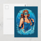 Vintages Grafikdesign Scuba Diver Postkarte (Vorne/Hinten)