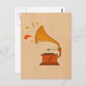 Vintages Grammophon mit Musiksplittern Postkarte (Vorne/Hinten)