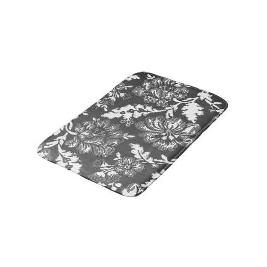 Vintages, grau-weißes Bauernhaus Blumendruck Badematte (Schrägansicht)