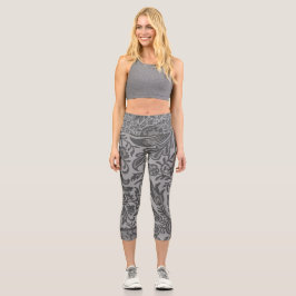 Vintages graues botanisches Muster Capri Leggings