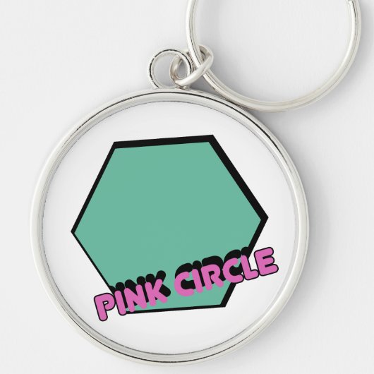 Vintages graues Hexagon mit rosa Circle Text Schlüsselanhänger (Vorne)