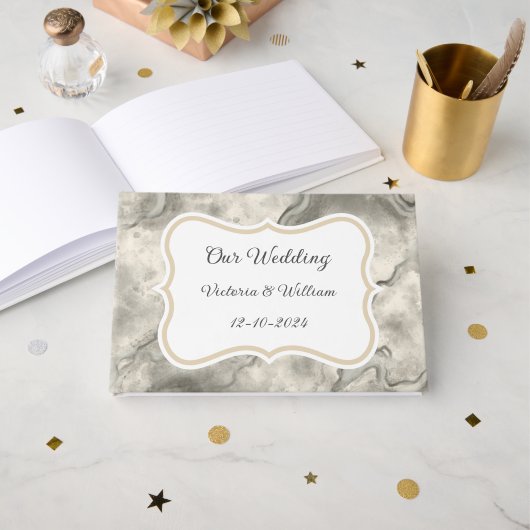 Vintages Graues Marble Wedding Gästebuchgeschenk Gästebuch (Vorderseite Offen)