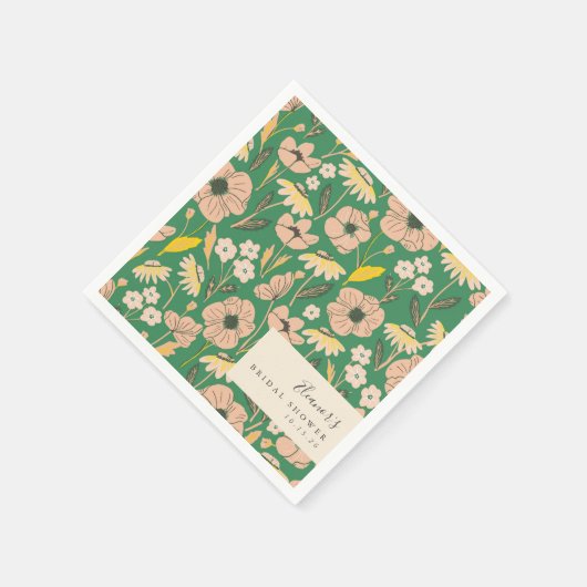 Vintages Green Boho Blumenbenutzerdefiniertes Brau Serviette (Ecke)